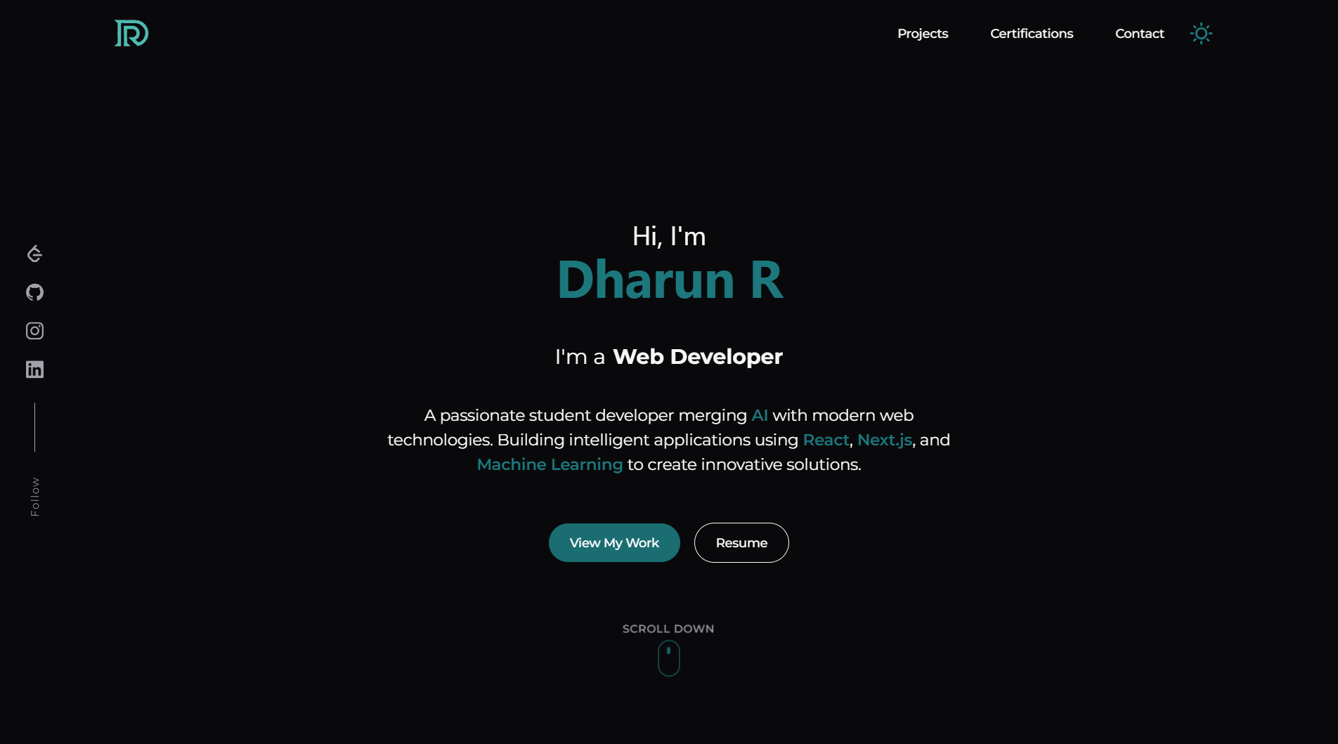 Dharun R — Full-Stack Developer | React & Next.js Portfolio